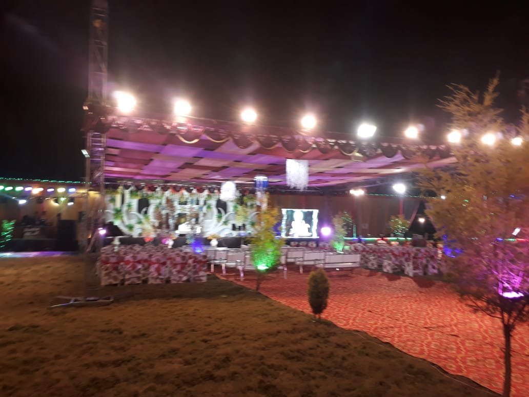 Haldi ceremony setup on the celebration lawns at Kanha Resort